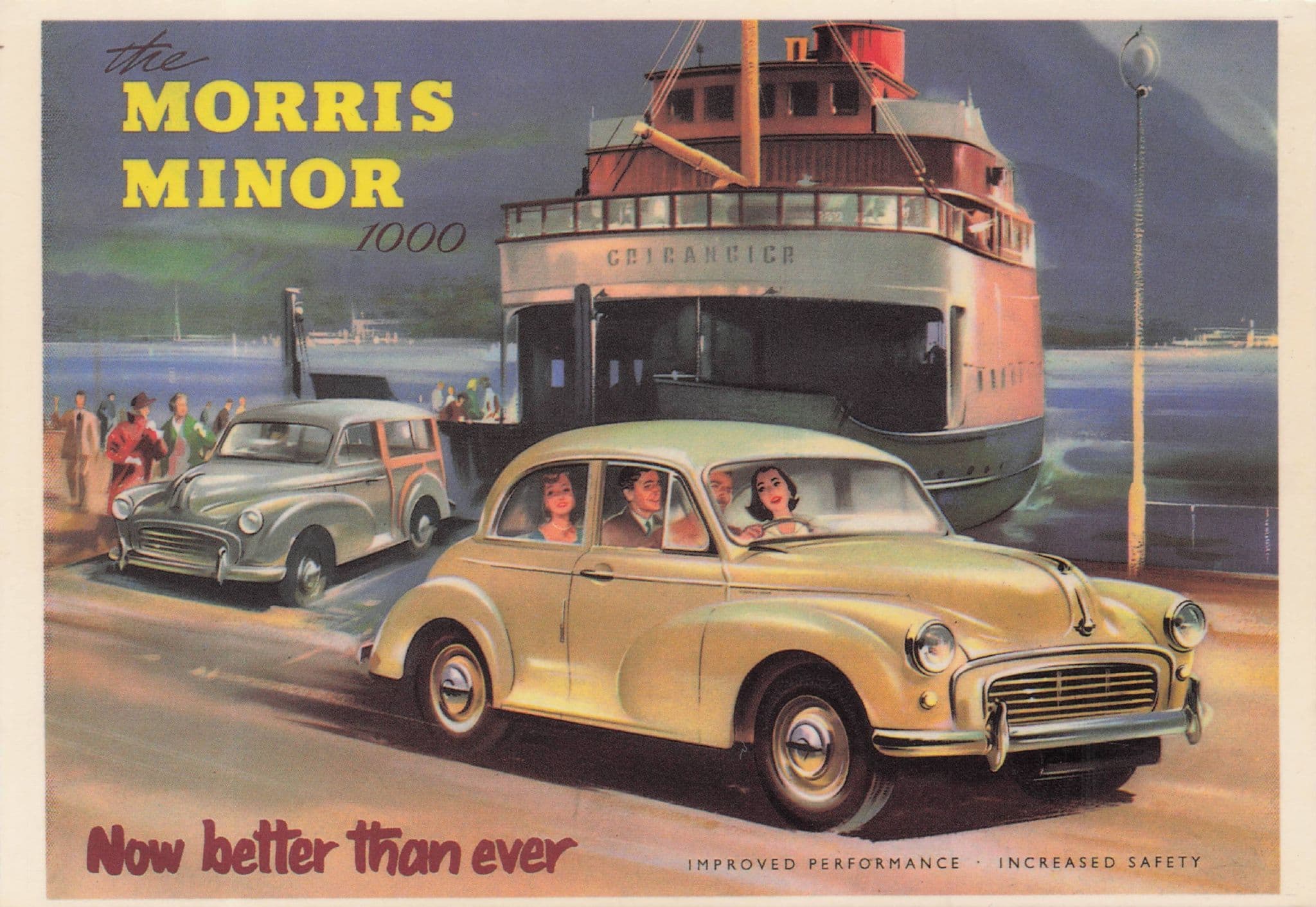 Morris Minor 1000 Classic Car Leaving Ship Ferry Transport Postcard