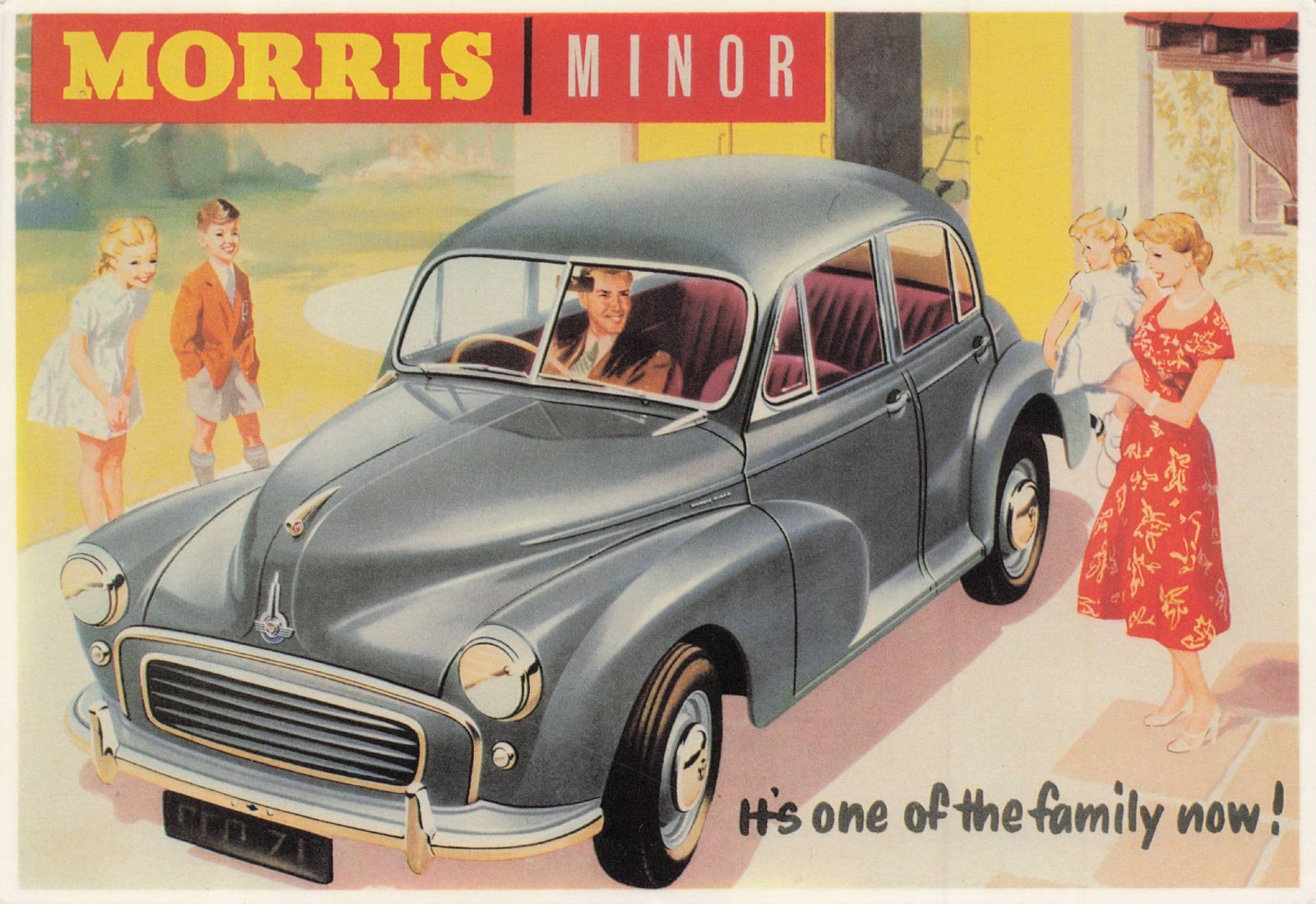Morris Minor Classic Old Family Car Advertising Poster Postcard