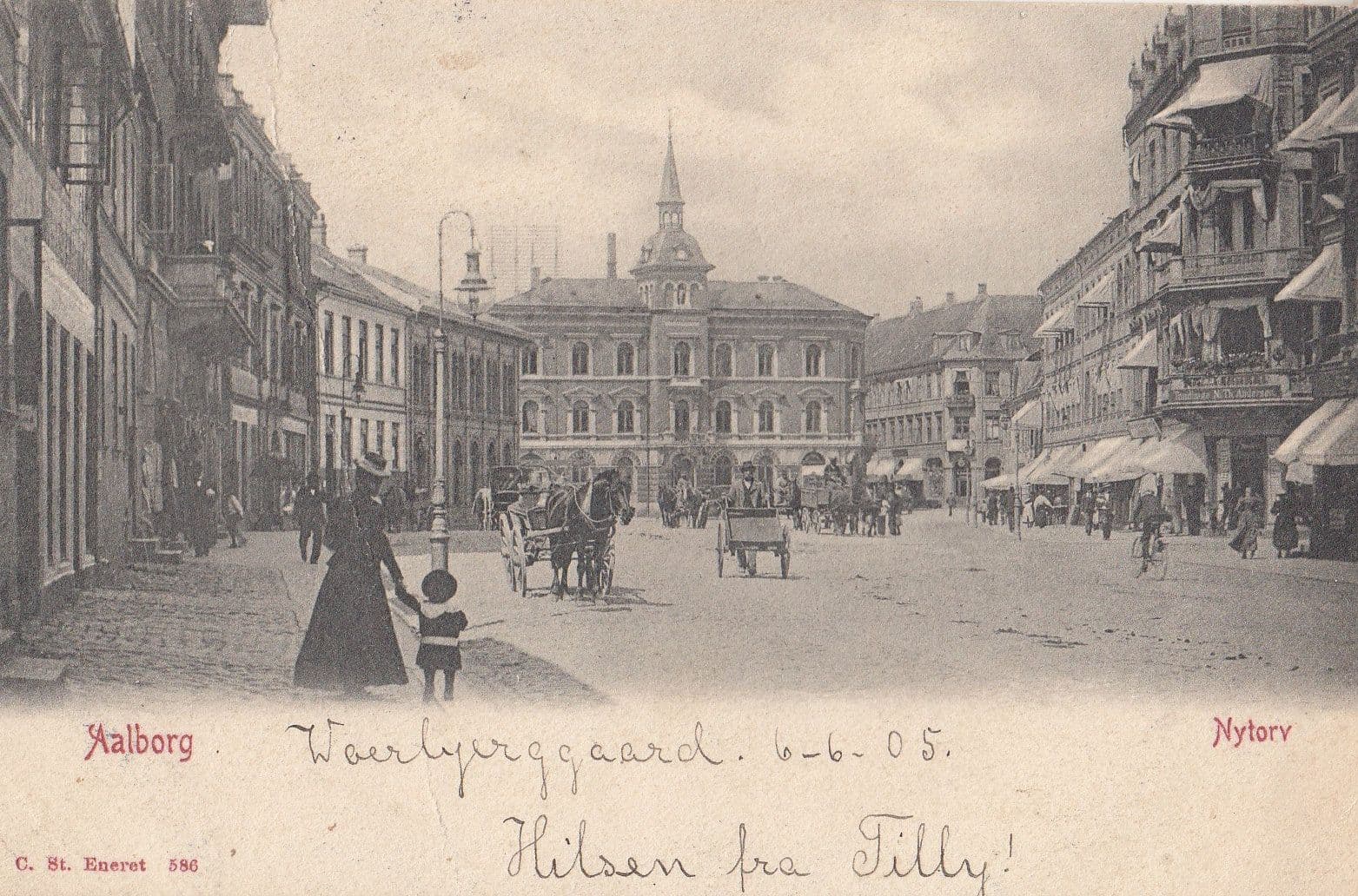 Mother & Child at Aalborg Nytorv Denmark Square Old Postcard
