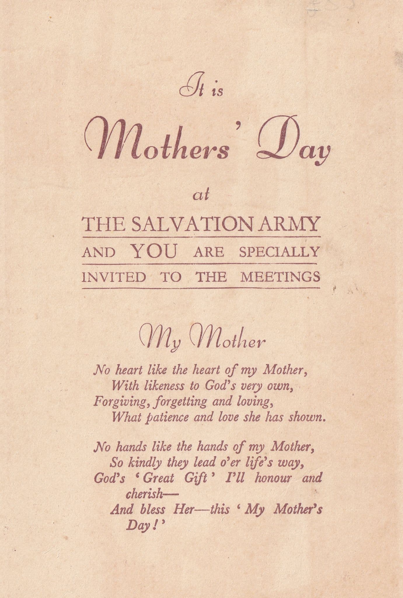 Mothers Day Salvation Army Meetings Rare Antique Ships Postcard