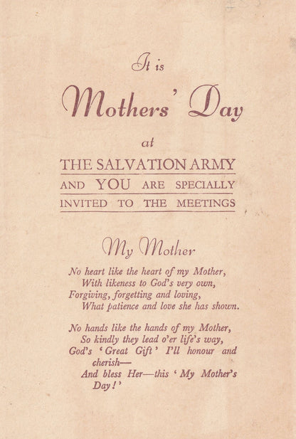 Mothers Day Salvation Army Meetings Rare Antique Ships Postcard