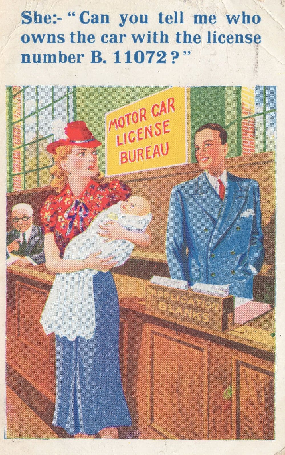 Motor Car Driving License Application Centre Old Comic Postcard