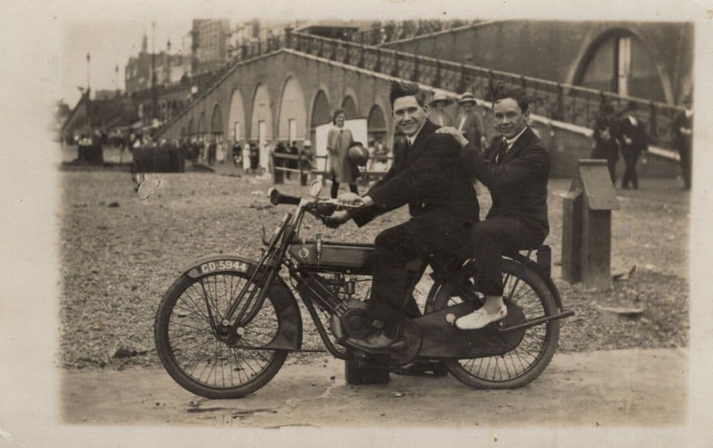 Motorcycle Riders Arrive At Beach Antique Bike Riders Postcard