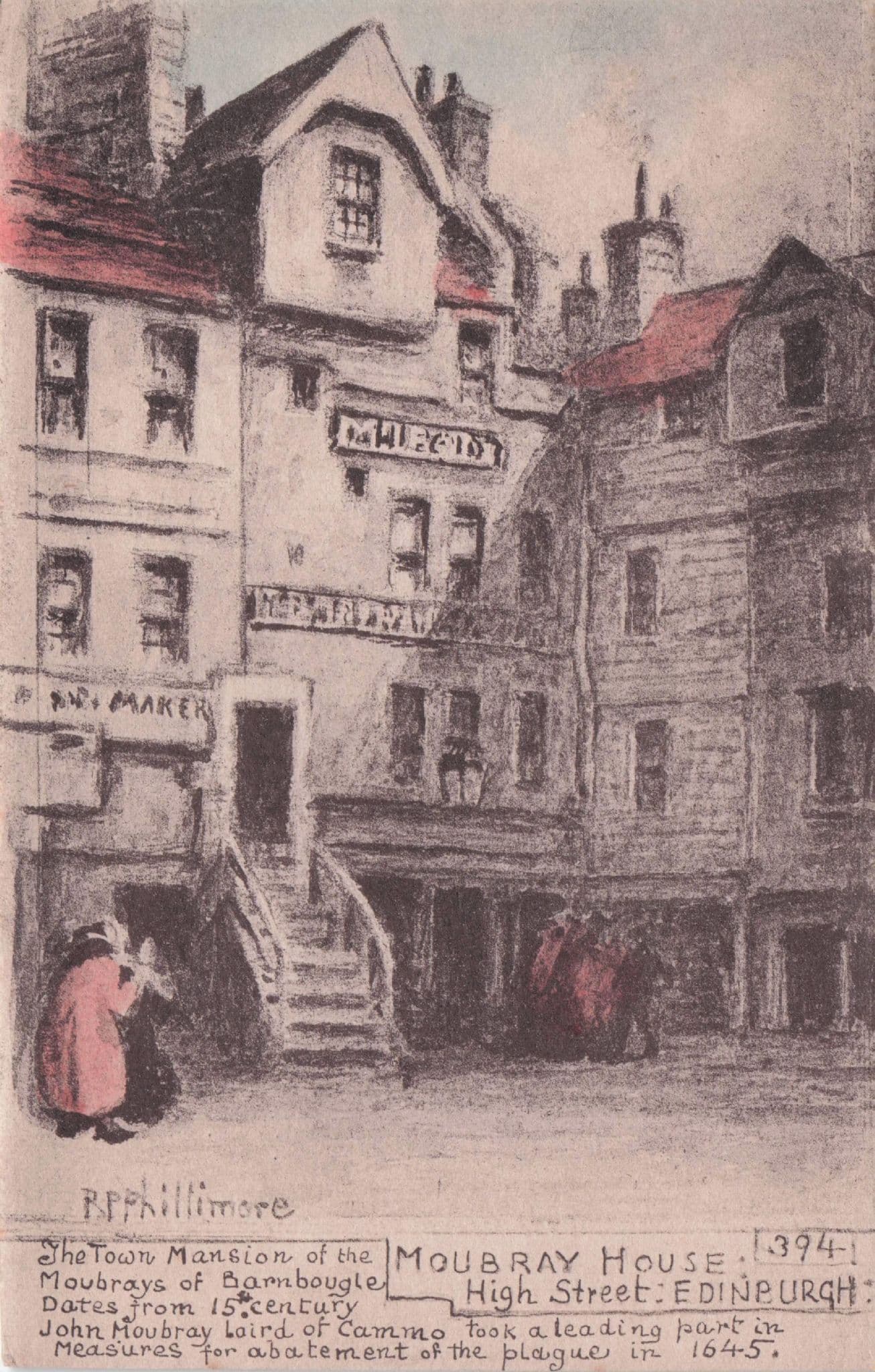 Moubray House Crafts Shop Plaque Edinburgh Phillimore Old Postcard