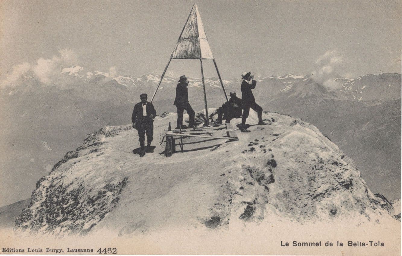 Mountain Climbers Reaching Bella Tola Summit Peak French Old Postcard