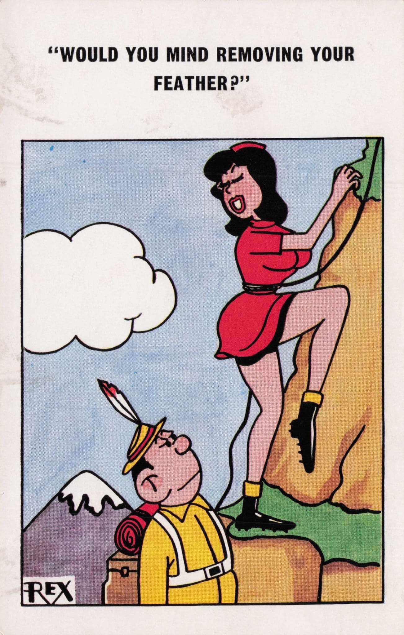 Mountain Climbing Remove Your Feather Rex Vintage Comic Postcard