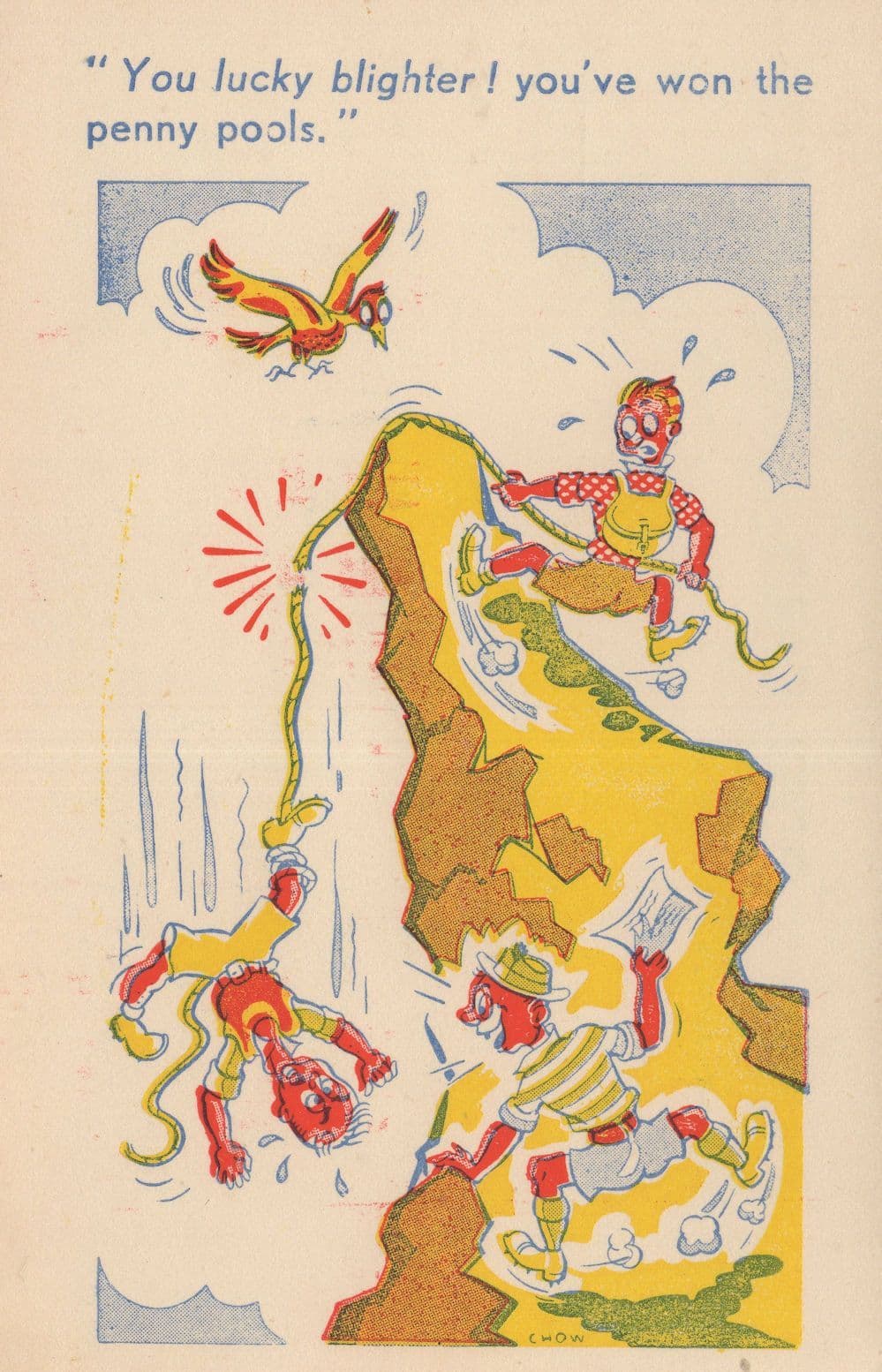 Mountain Climbing Won The Football Pools Disaster Fall Comic Postcard