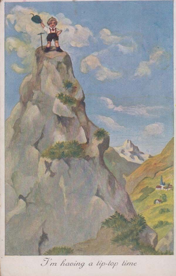Mountain Rock Climber Tip Top Of The Mountain Antique Comic Humour Postcard