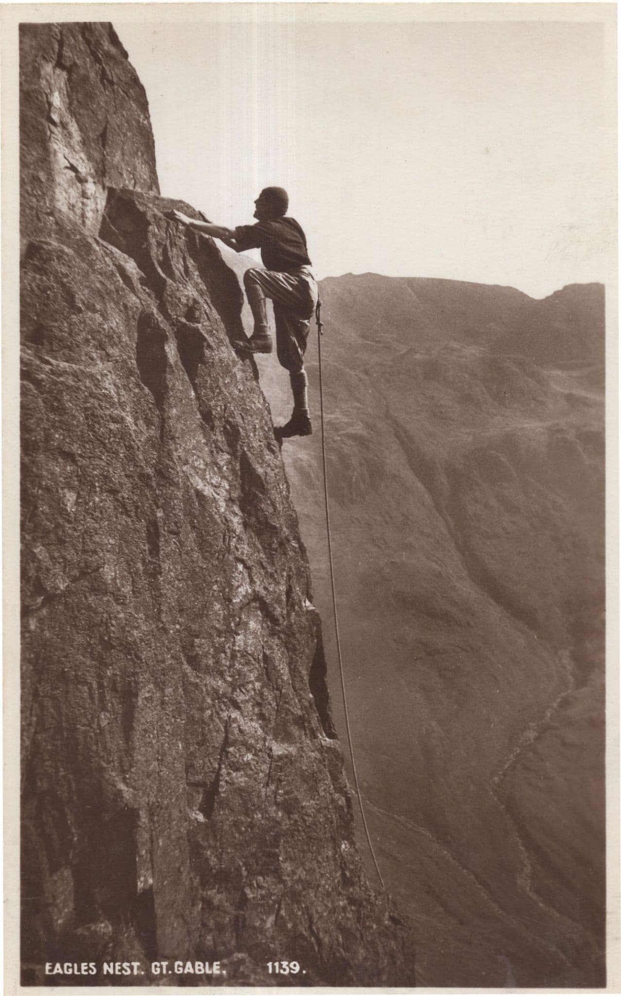 Mounting Climber Finds Birds Eagles Nest in Rocks Old Postcard
