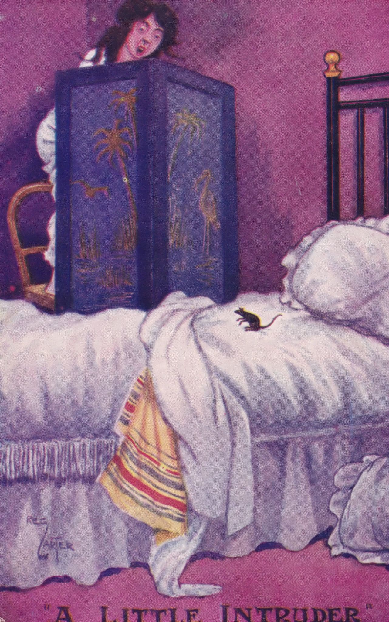 Mouse Mice A Little Intruder In Bed Comic Humour Postcard