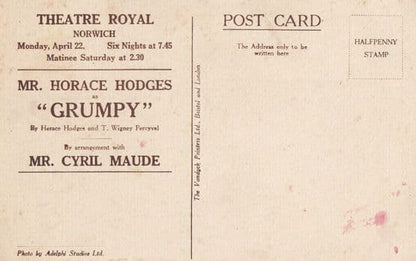 Mr Horace Hodges Grumpy Cyril Maude Antique Norwich Theatre Royal Old Postcard