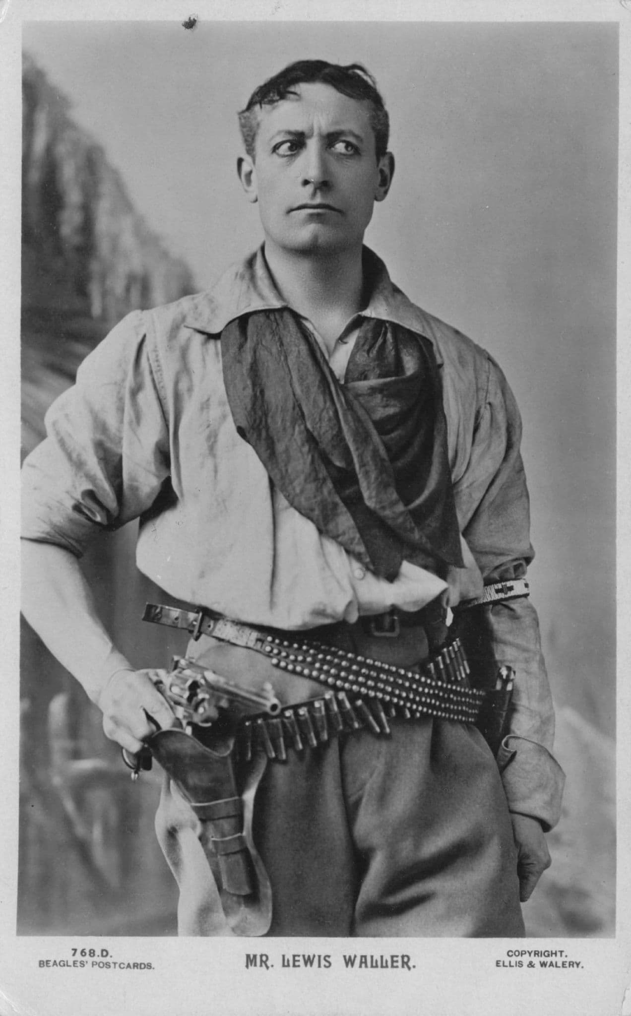 Mr Lewis Waller as Cowboy Beagles Antique Theatre RPC Postcard