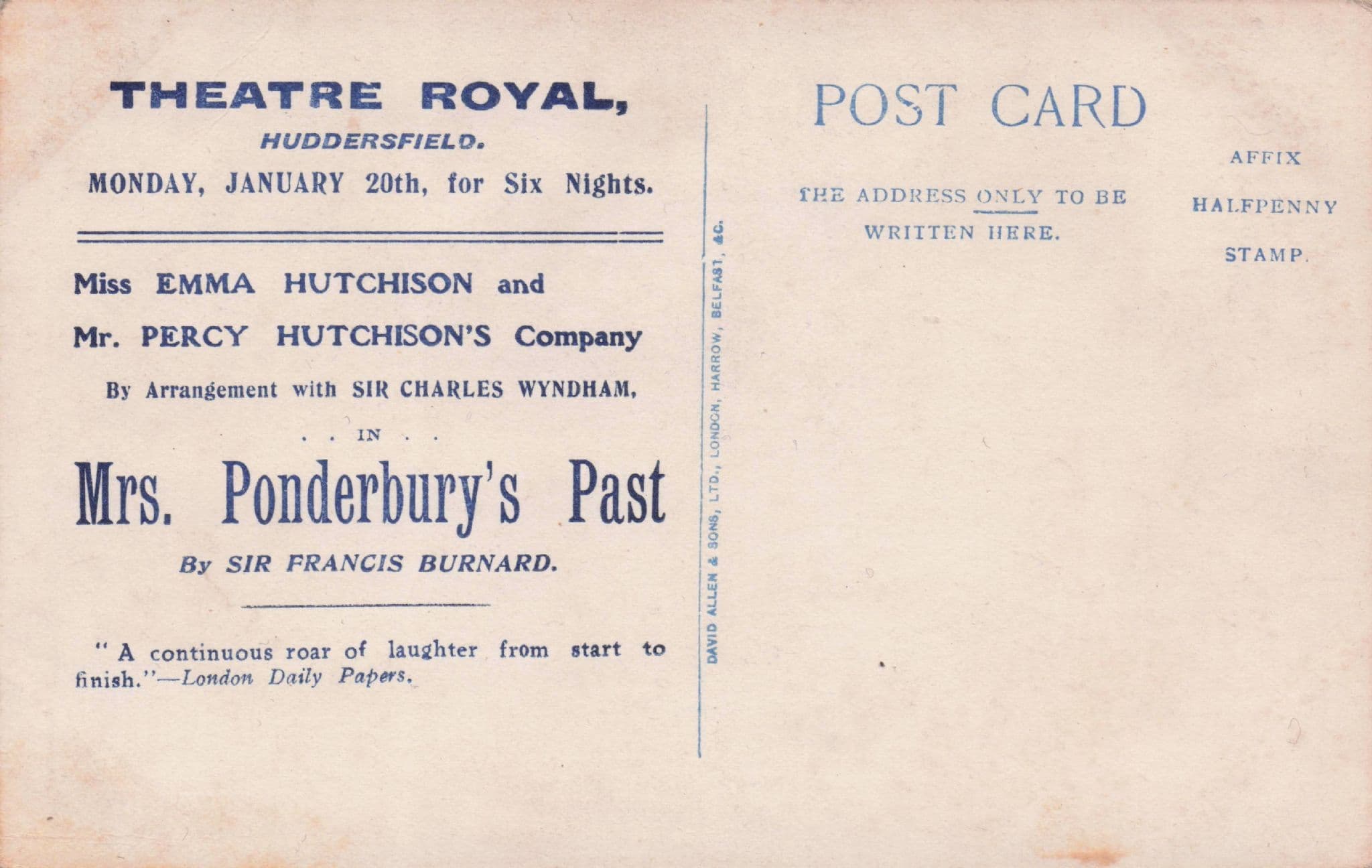 Mrs Pondberbury's Past Huddersfield Theatre Advertising Old Postcard