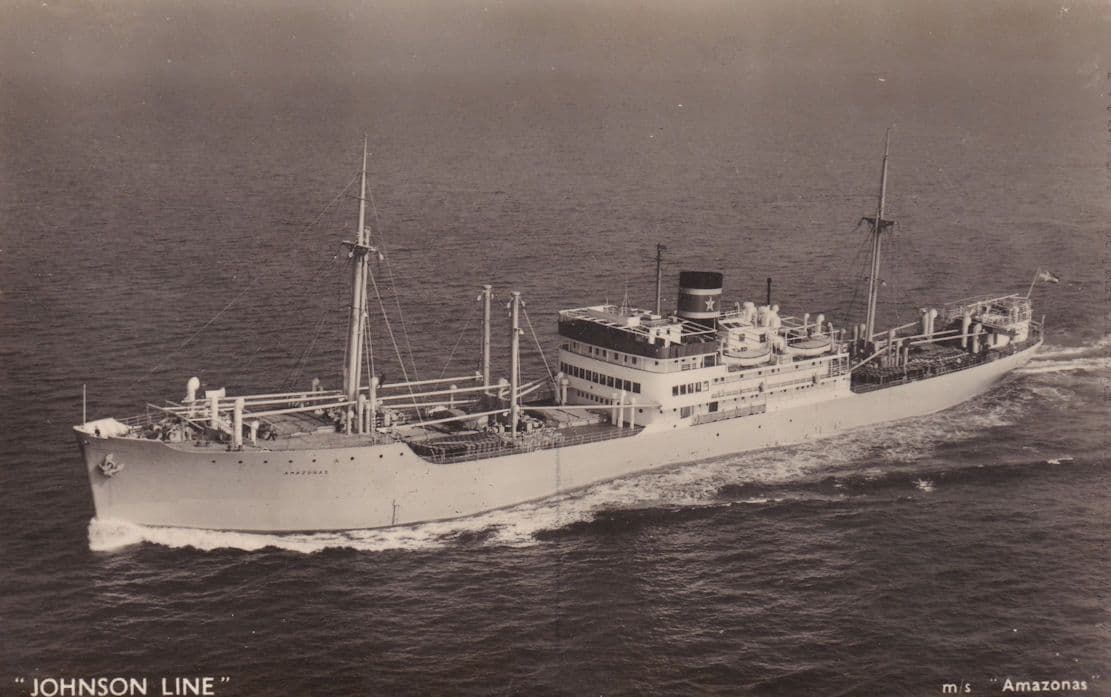 MS Amazonas Johnson Line Ferry Ship Real Photo Old Postcard