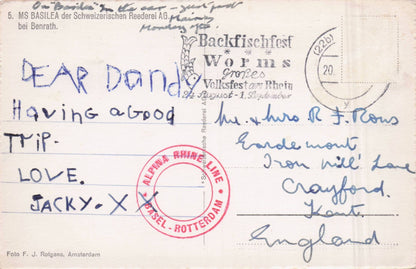 MS Basilea Motor Freighter Ship Rare Alpine Rhine Line Old RPC Postcard
