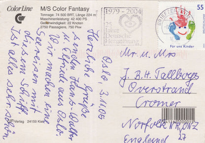 MS Color Fantasy German Cruise Passenger Ship Voyage Postcard