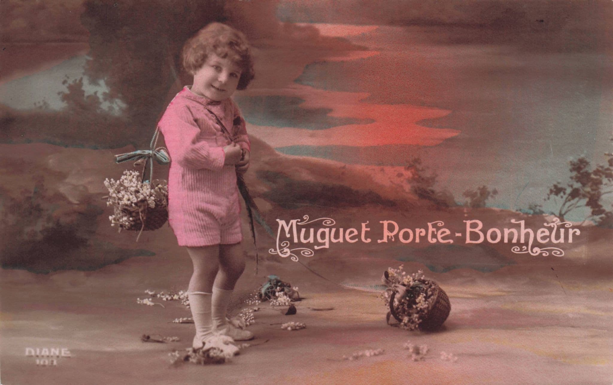 Muguet Porte Bonheur Tinted Child Flower Seller French Old Postcard