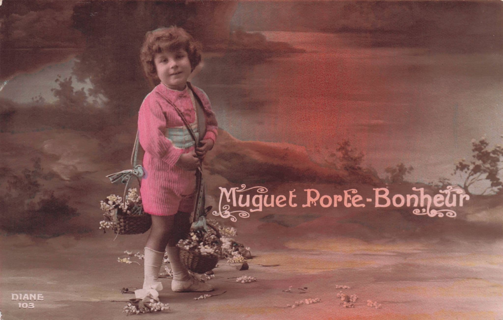 Muguet Porte Bonheur Tinted Child Flower Vendor French Old Postcard
