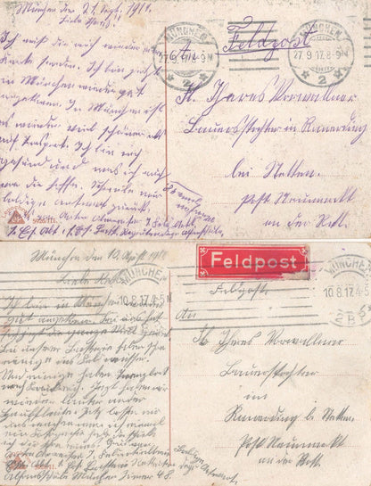 Munchen 2x WW1 Sent By German Soldier Romance 2x War Postcard s