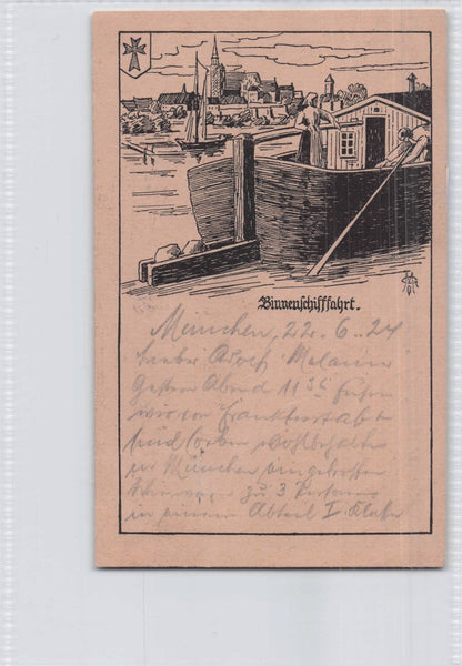 Munchen Inland Water Transport Travel Antique German Postcard