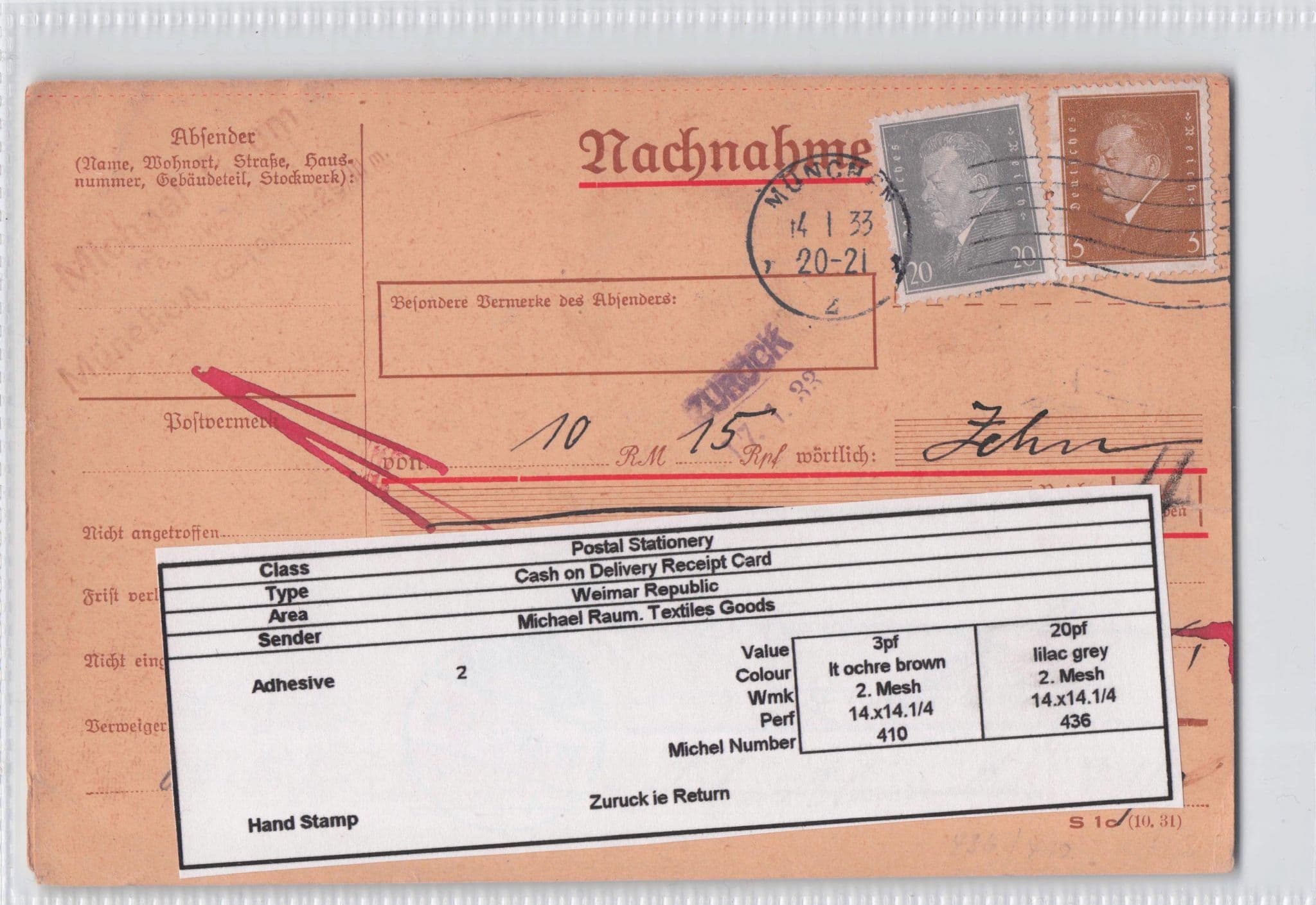 Munchen Textile Factory Goods German Receipt 1921 Old Postcard