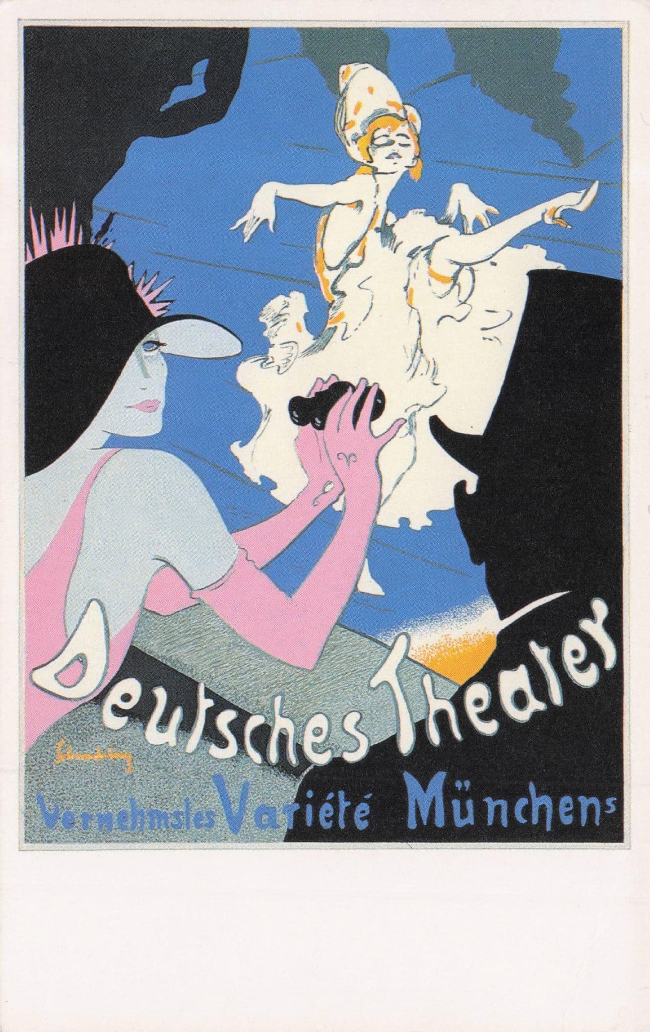Munchen Theatre Germany WW1 Dancing Lady Binoculars Advertising Postcard