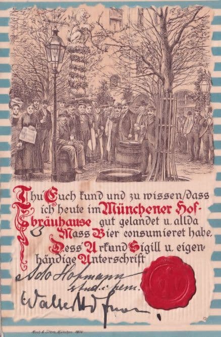 Munchener Hof Braubause German 3D Legal Deed Antique Postcard