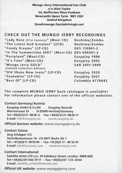 Mungo Jerry 1970s Pop Singer Autograph Hand Signed Fan Club Photo
