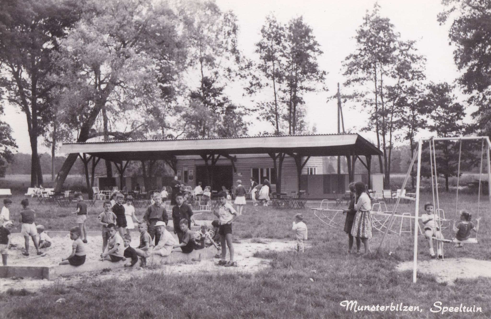 Munsterbilzen Childrens Park Swings Belgium Vintage Real Photo Postcard
