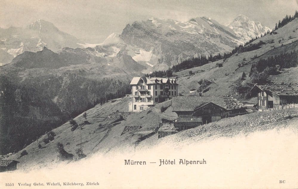 Murren Hotel Alpenruh Antique Switzerland Postcard