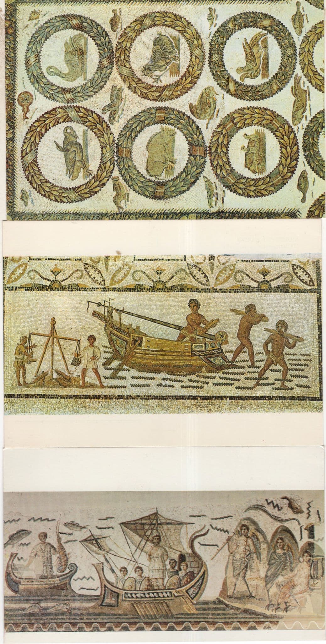 Musee De Bardo Antique Boats Bird Fish Mural 3x French Postcard s