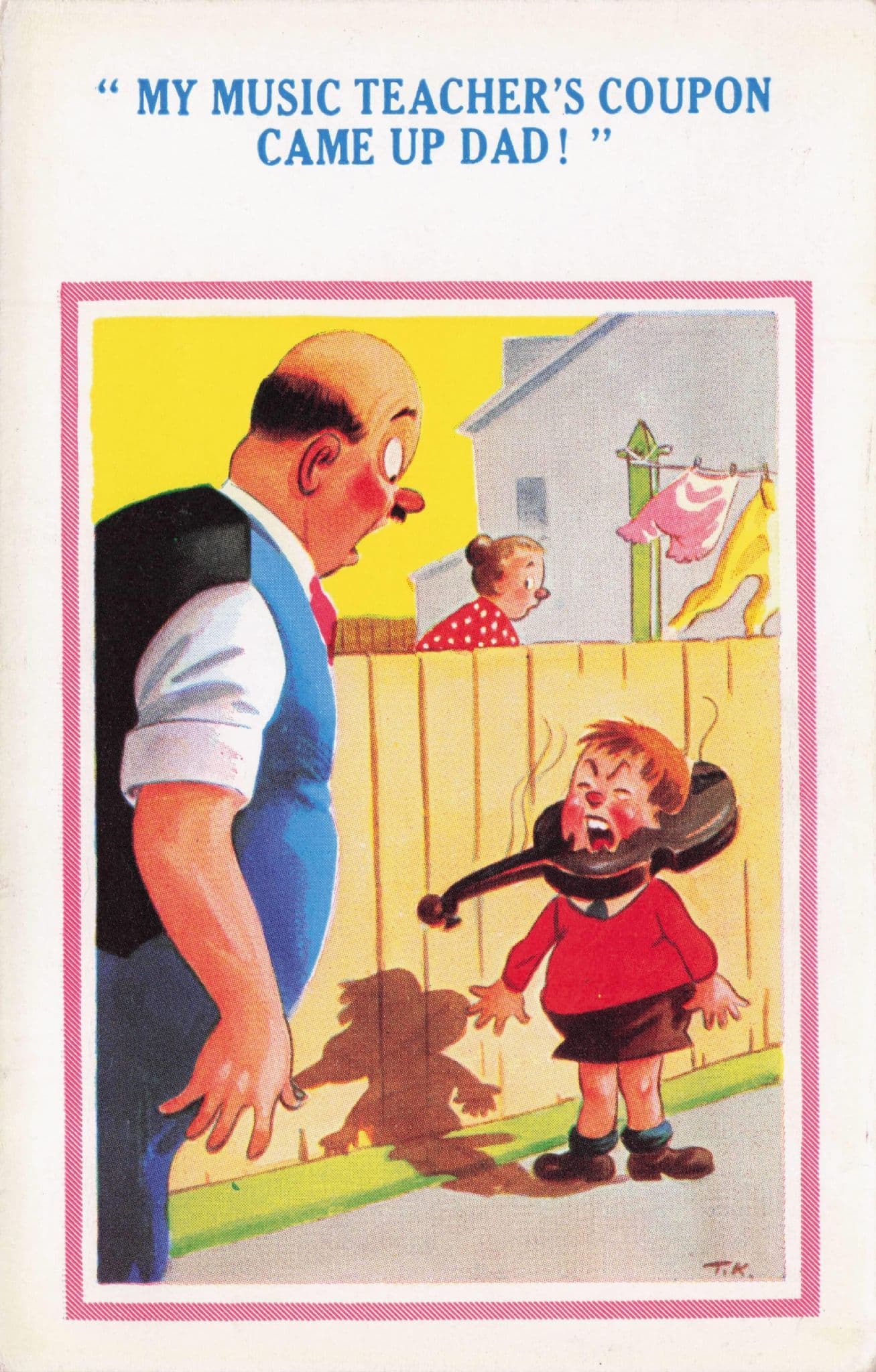 Music Teacher Smashes Violin On Boys Head Disaster Old Comic Postcard