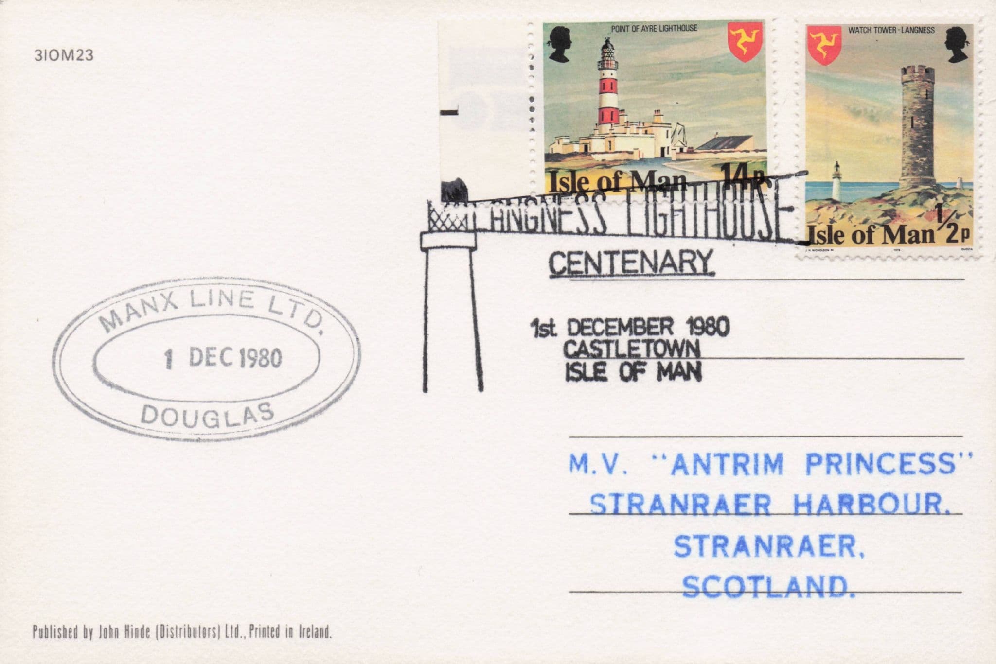 MV Antrim Princess Isle Of Man Ship Douglas Scotland Rare FDC Postcard