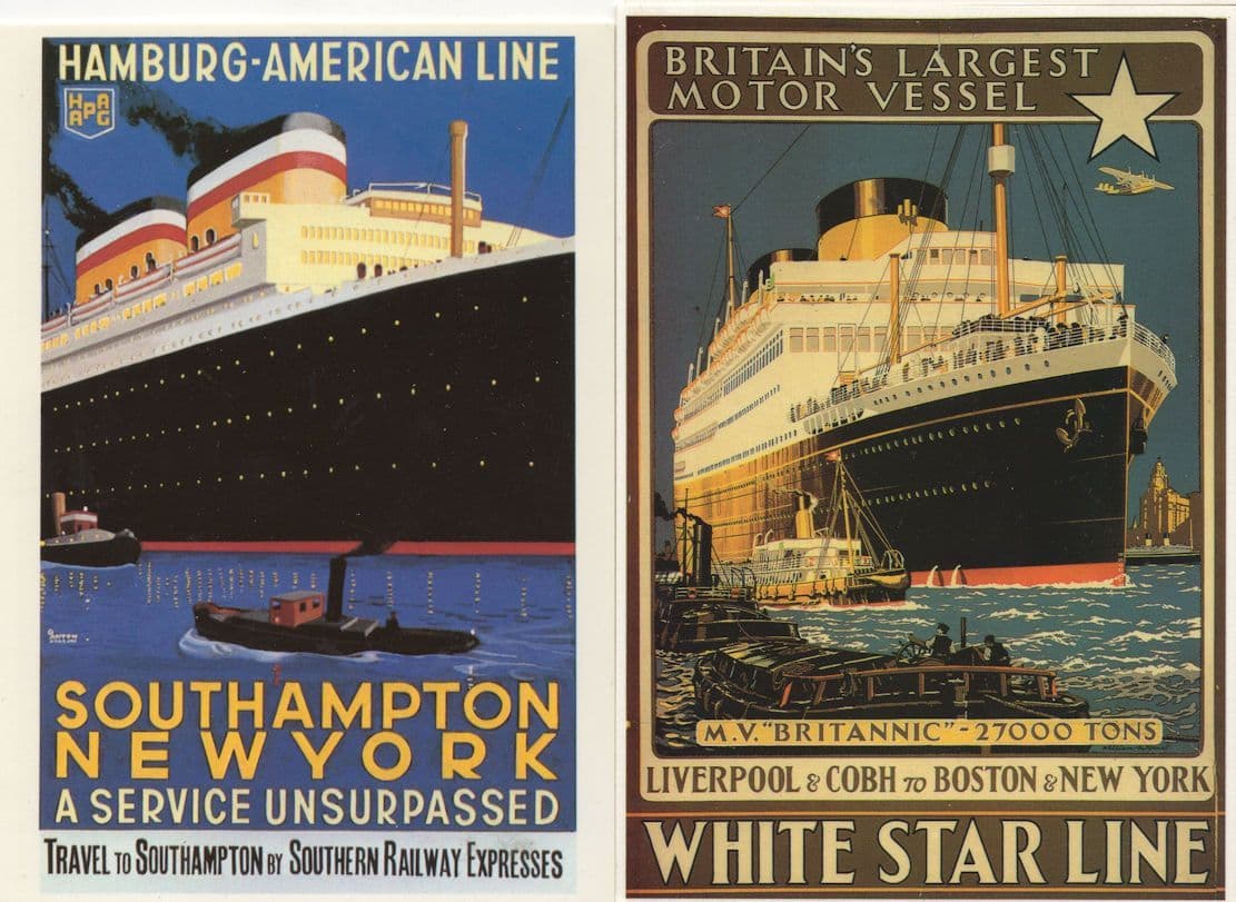 MV Britannic White Star Line Ship Hamburg Southampton 2x Postcard s