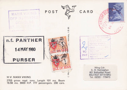 MV Manx Purser Panther Ship Viking Isle Of Man Posted On Board Postcard