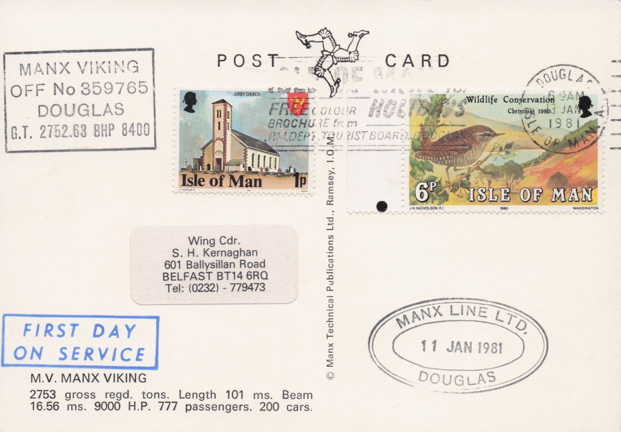 MV Manx Viking Line Ship 1981 Douglas Posted On Board Postcard