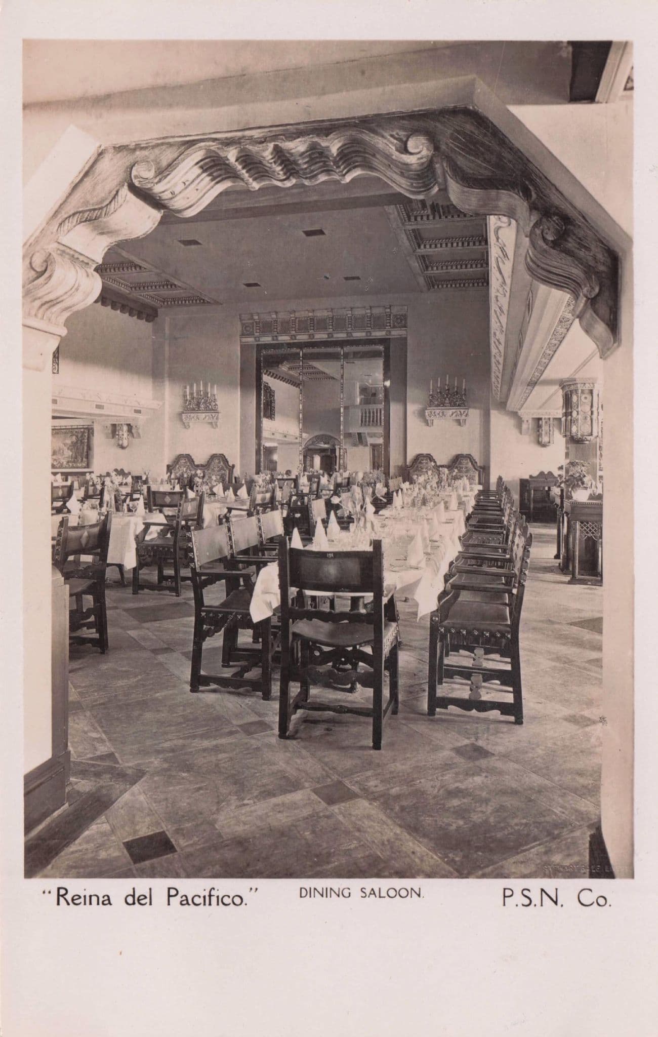 MV Reina Del Pacifico PSN Company Ship Dining Saloon 1920s RPC Postcard