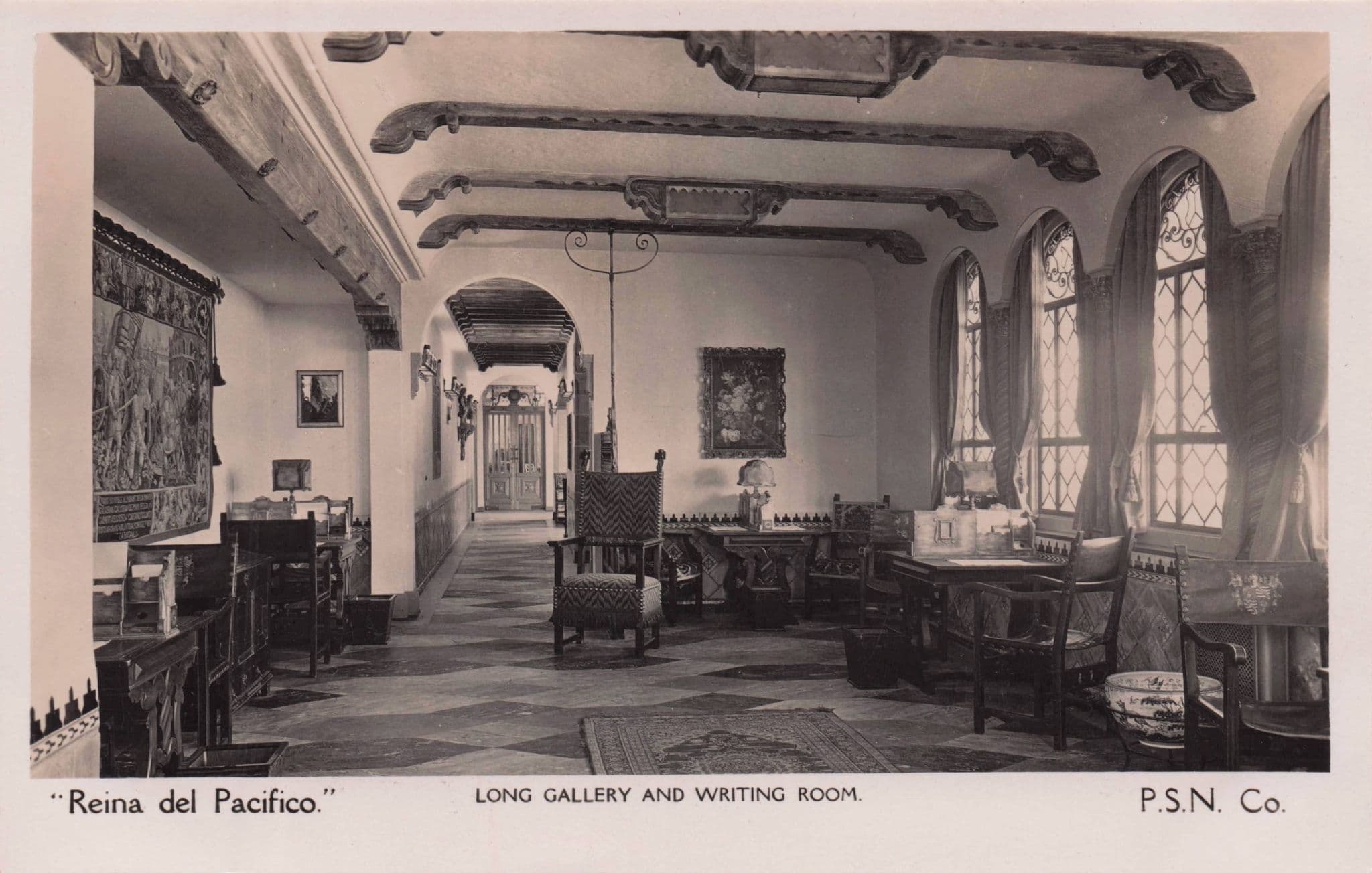 MV Reina Del Pacifico PSN Company Ship Writing Room 1920s RPC Postcard