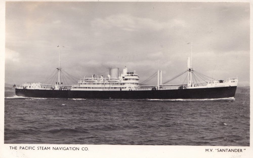 MV Santander Pacific Steam Navigation Company Ship Old RPC Postcard