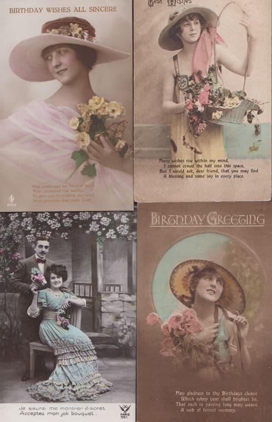 My Bouquet Of Flowers Vendor French Birthday Antique Greetings Postcard s
