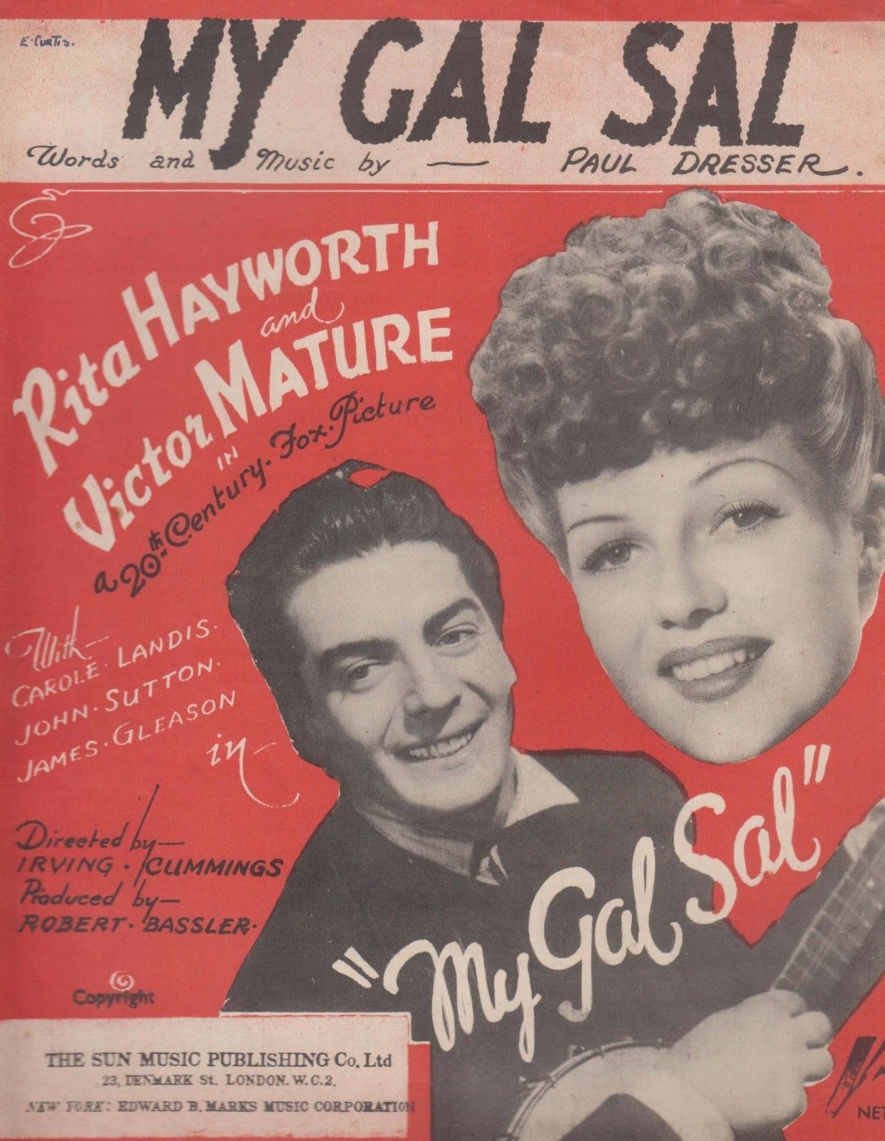 My Gal Sal Rita Hayworth 1940s Sheet Music