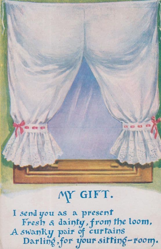 My Gift A Pair Of Antique Curtains For Lounge Sitting Room Present Old Postcard