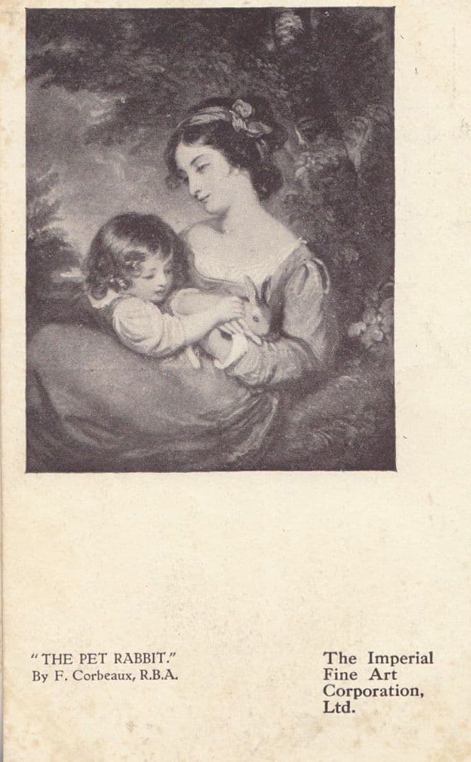 My Pet Rabbit Antique Loveable F Corbeaux Painting Postcard