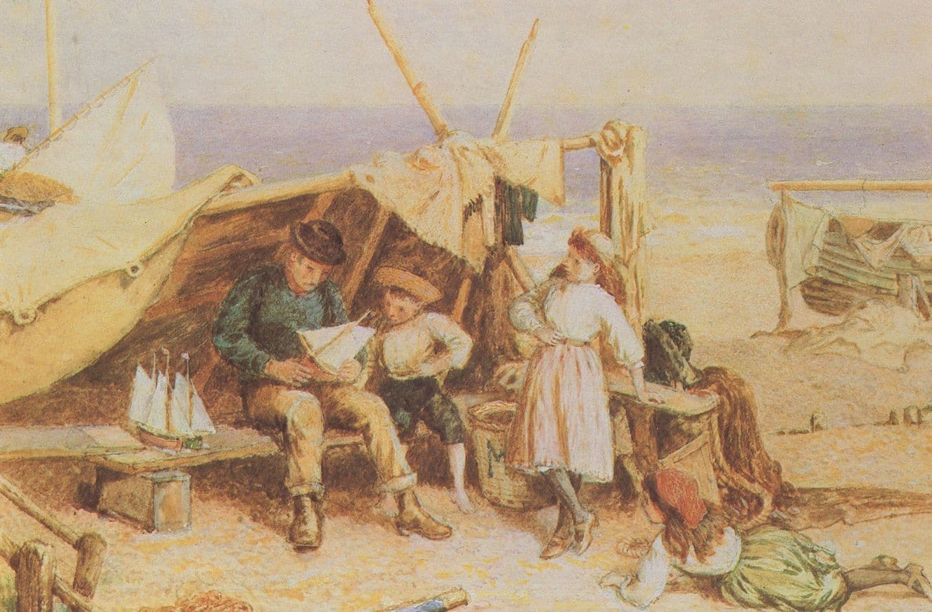 Myles Foster Mending The Sailboat Painting Postcard