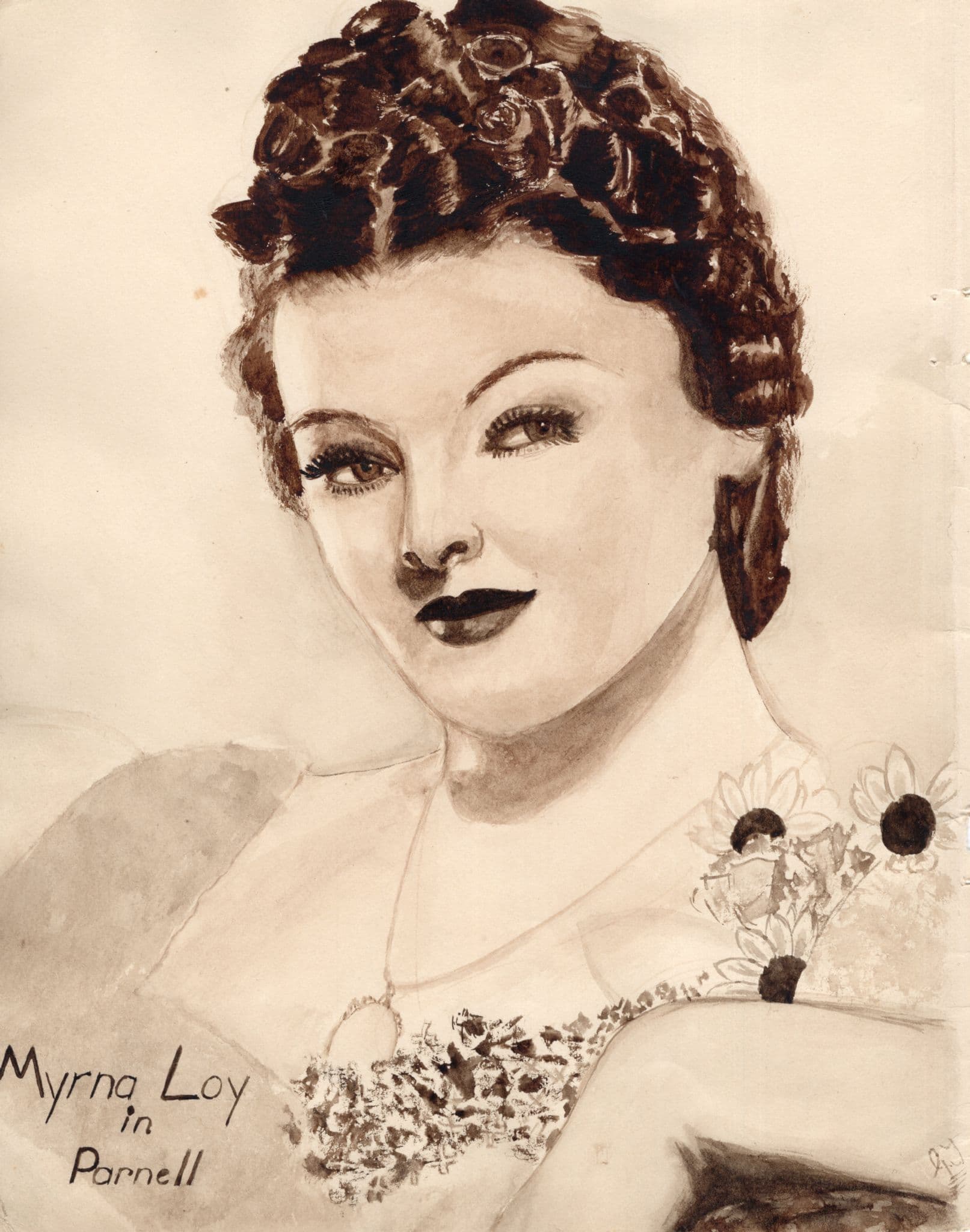 Myrna Loy in Parnell Hollywood Film Actress Large 10x8 Hand Art Drawing