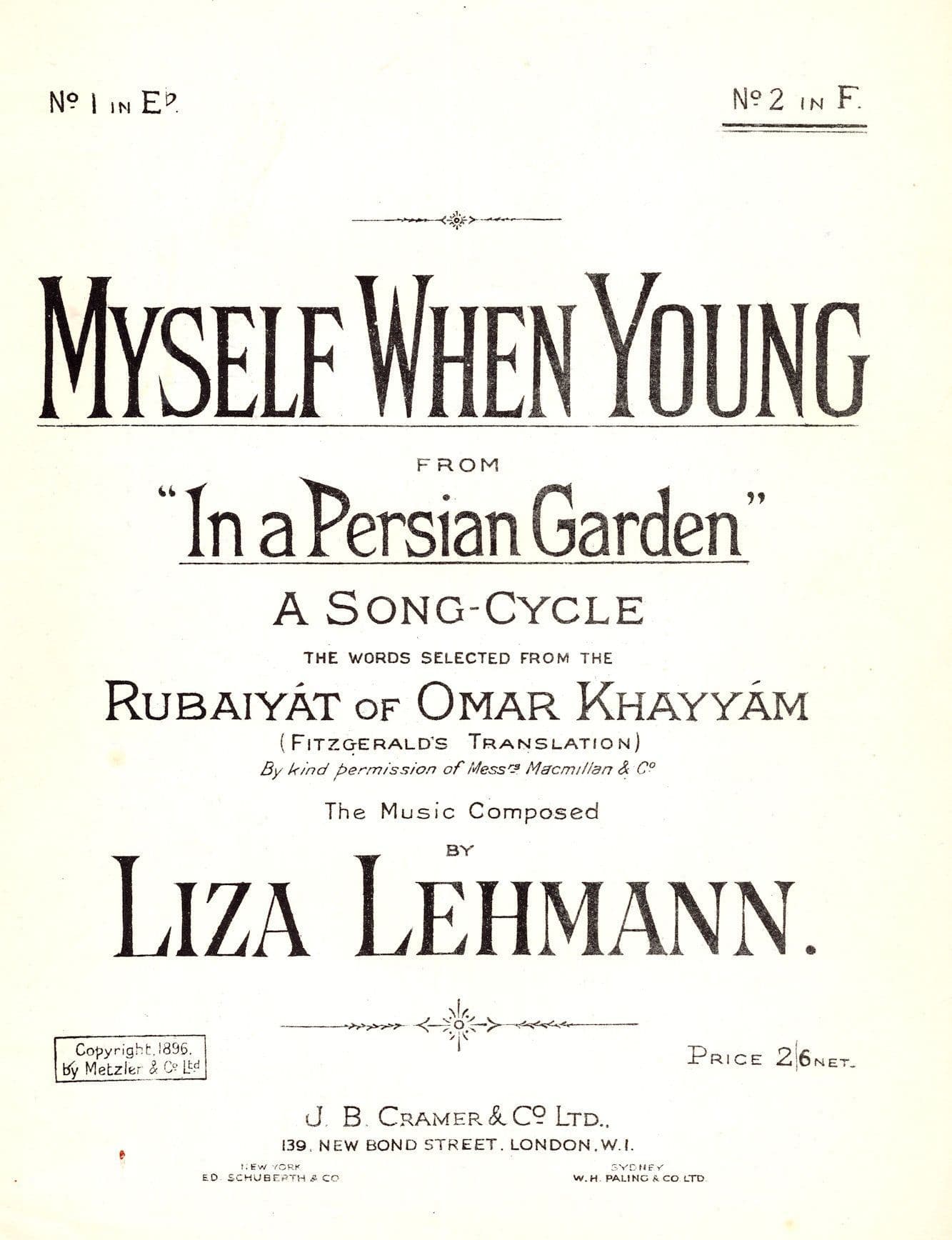Myself When Young Liza Lehmann Olde Sheet Music