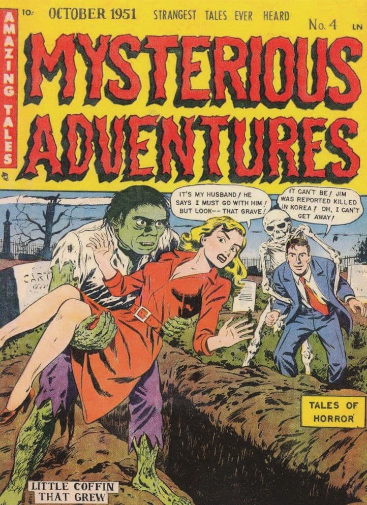 Mysterious Adventures Buried Alive Comic Skeleton Grim Reaper Postcard