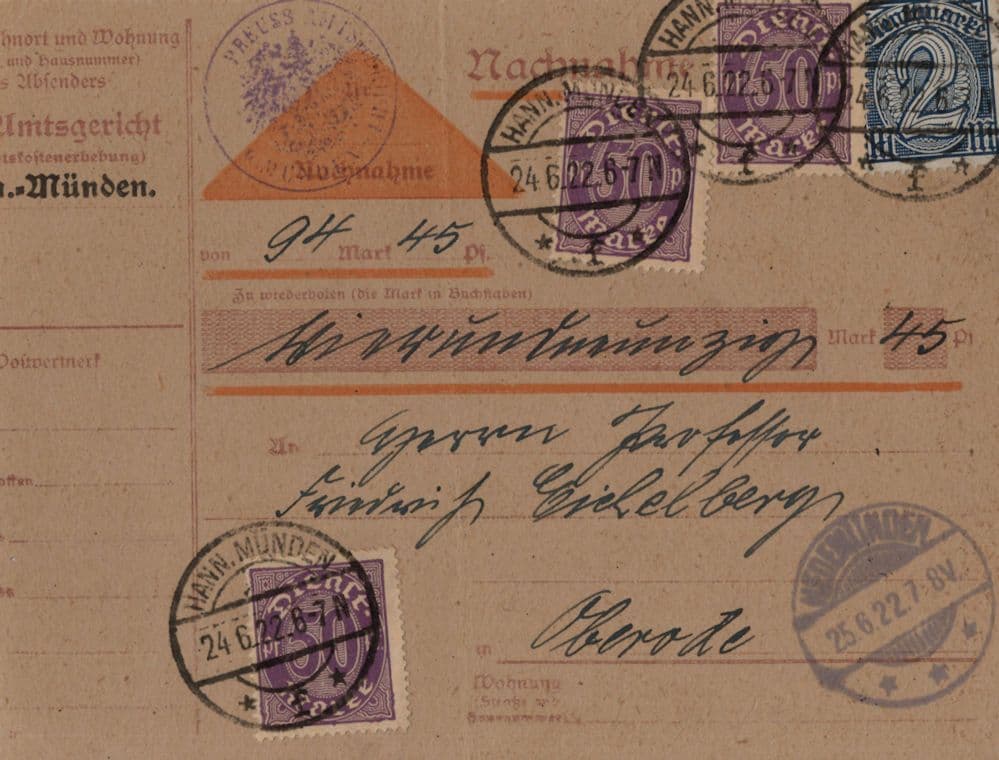 Nachnahme Court Office Of Hanns Munden Weimar Antique German Postcard