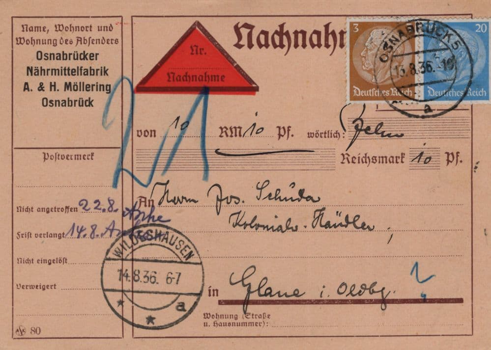 Nachnahme Osnabruck German Third Reich Factory Old Postcard