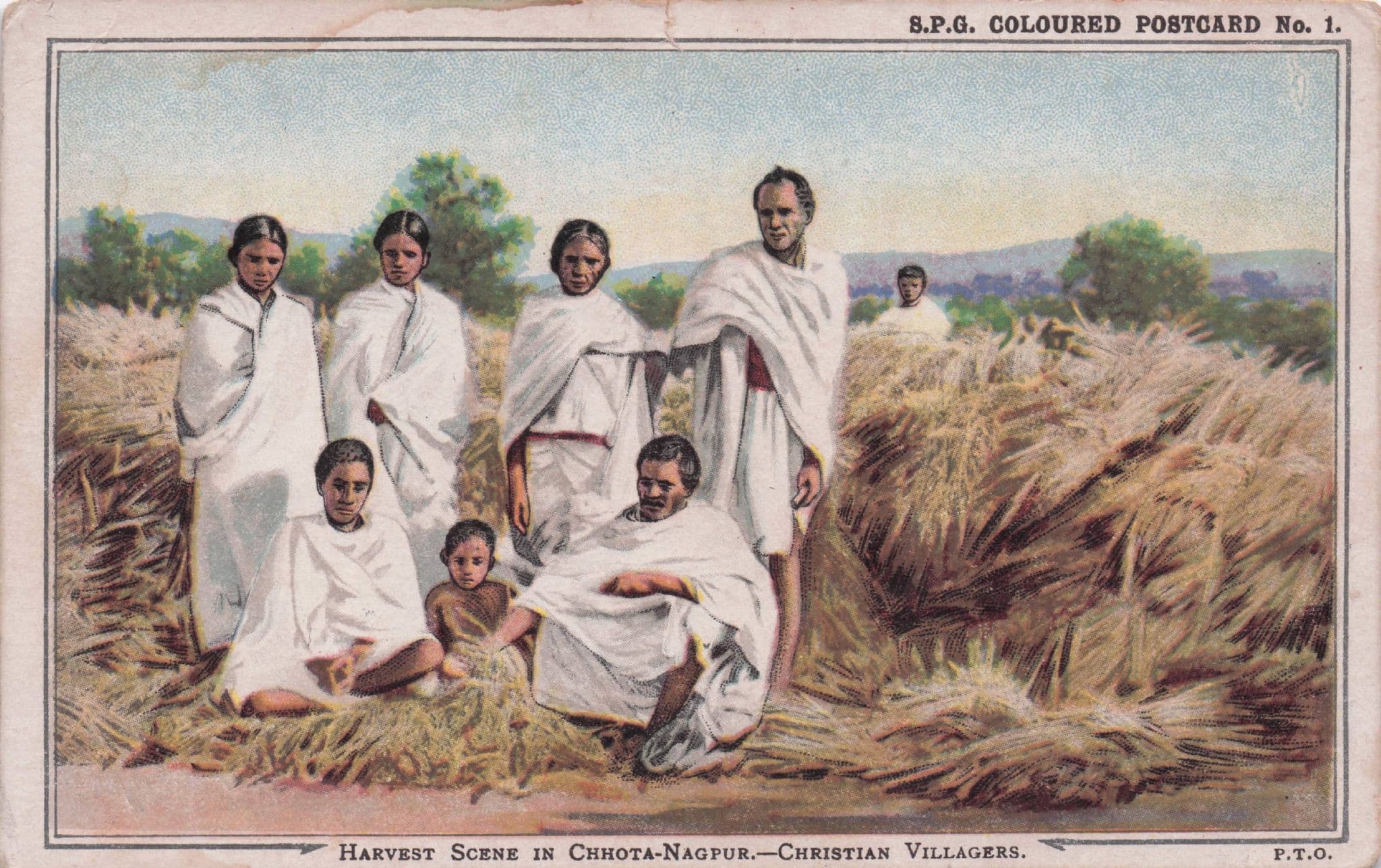 Nagpur Christian Villagers Harvest Farming Indian Old Postcard